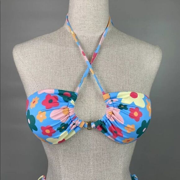 NEW! Y2K Retro Floral Print Stringy O-Ring Detail Triangle Bikini /5 Styles in 1 - Picture 11 of 14